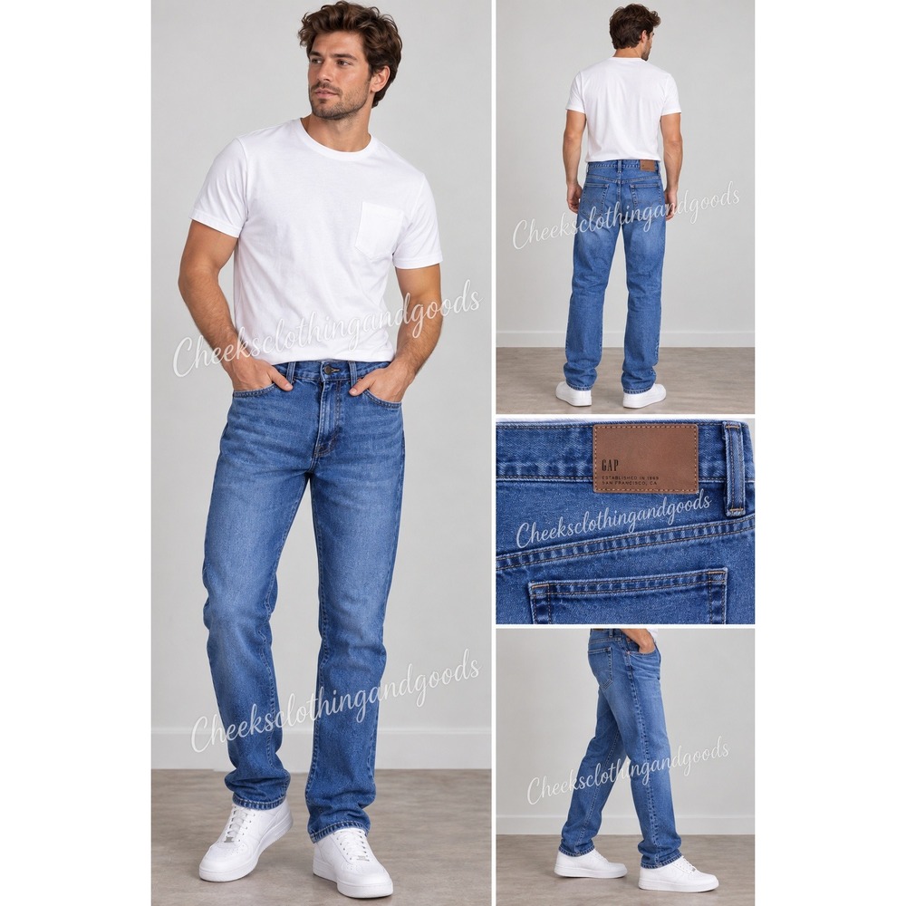 Gap Men Relaxed Fit Straight Leg Jeans Medium Wash Blue 100% Cotton 34x30